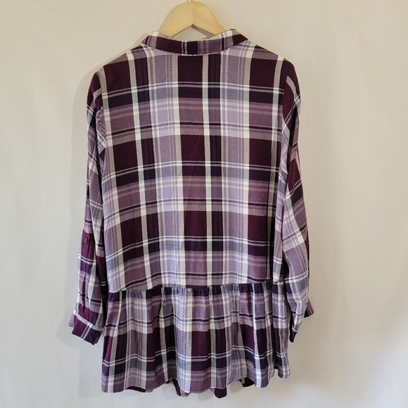 CATHERINES' Women Plus Sz 14/16 Brown/White Plaid  Button-Up Shirt Long Sleeve - Picture 2 of 12